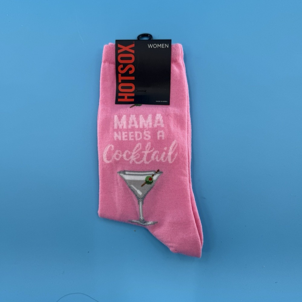 Hot Sox Women's "Mama Needs a Cocktail" Crew Socks Pink Martini Size 9–11 New